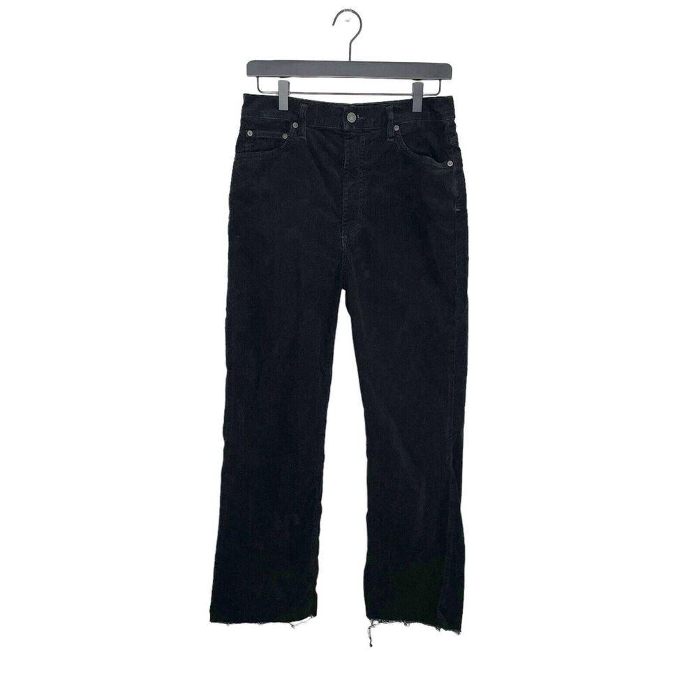 Agolde Jeans 29 Black 90s Pinch High Waist Corduroy Straight Fray Raw Hem Zip